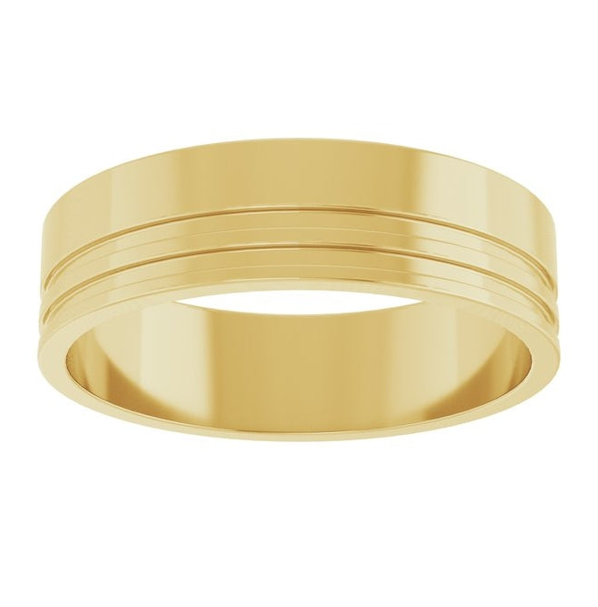 14K Yellow Gold 6 mm Grooved Flat Band