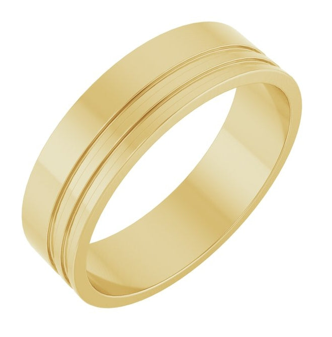 14K Yellow Gold 6 mm Grooved Flat Band