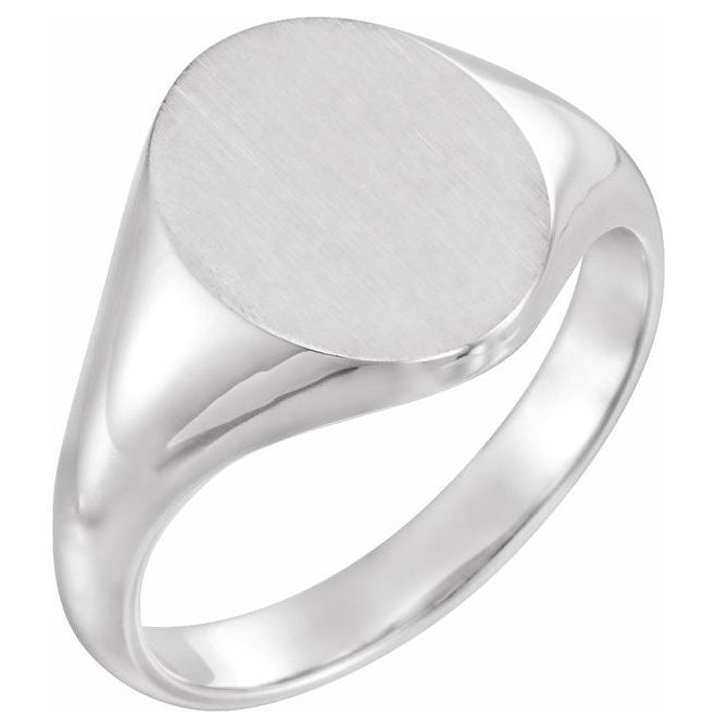 10K White Gold 10 X 8 Mm Brush Polished Oval Signet Ring Size 7