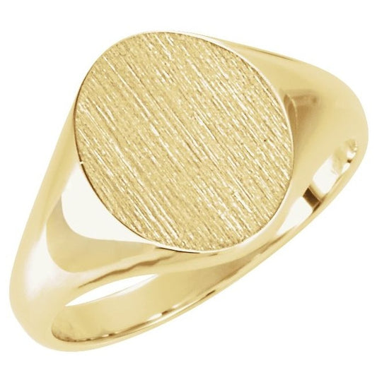 10K Yellow Gold 9 X 7 Mm Brush Polished Oval Signet Ring Size 7