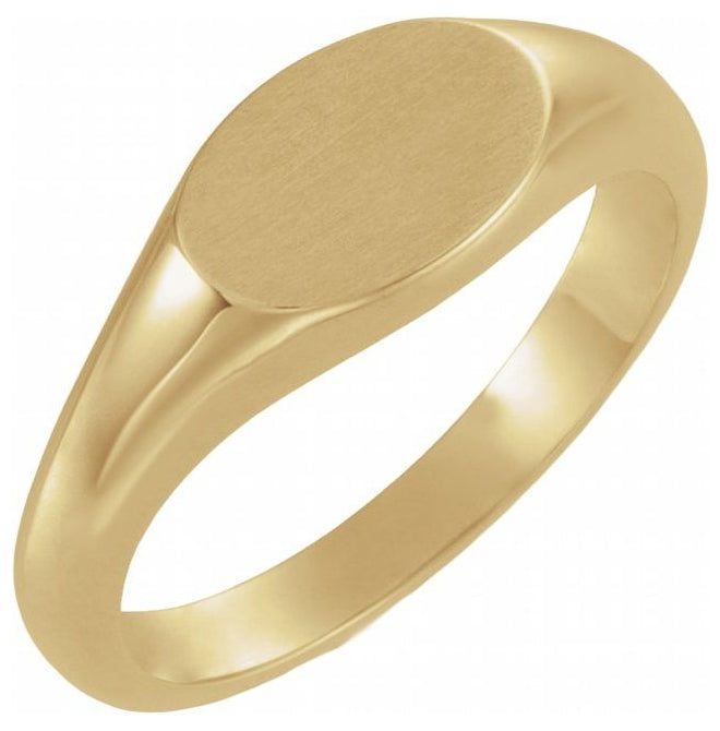 14K Yellow Gold Or Sterling Silver Oval 10 X 7 Mm Brush Polished Signet Ring, Size 7