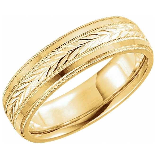 10K Yellow Gold 6 mm Milgrain Wheat Pattern Comfort-Fit Half Round Band