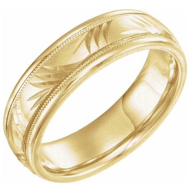 14K Yellow Or White Gold 6 mm Milgrain Grooved Comfort-Fit Band