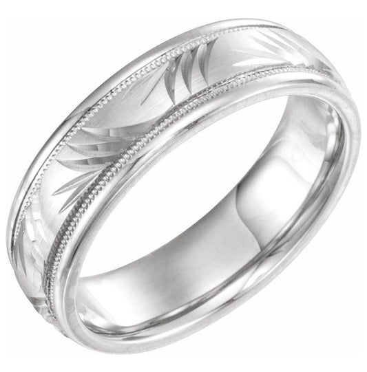 14K Yellow Or White Gold 6 mm Milgrain Grooved Comfort-Fit Band