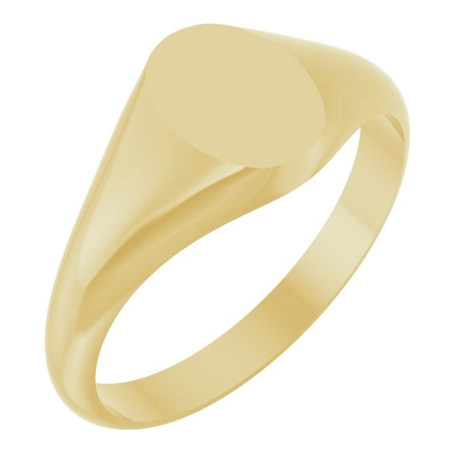 14K Yellow Gold Or Sterling Silver Oval 8 X 6 Mm Brush Polished Signet Ring, Size 7