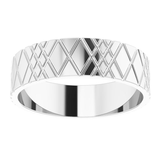 14K White Gold 6 Mm Polished Patterned Wedding Band Size 11