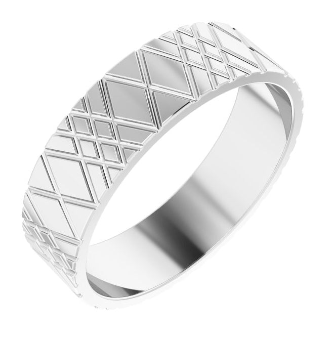 14K White Gold 6 Mm Polished Patterned Wedding Band Size 11