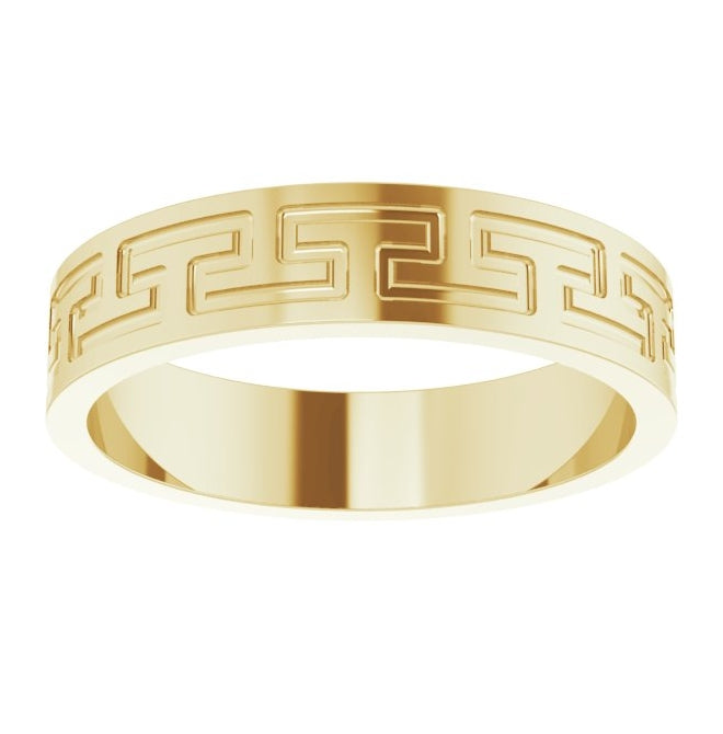14K Yellow Gold Or Platinum 5 mm Greek Key Flat Band