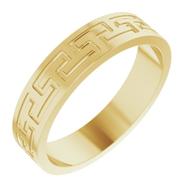 14K Yellow Gold Or Platinum 5 mm Greek Key Flat Band
