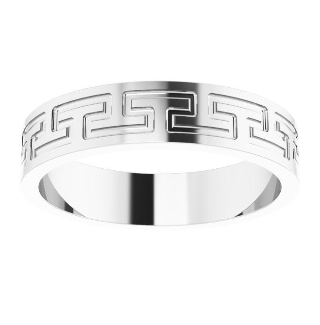 14K Yellow Gold Or Platinum 5 mm Greek Key Flat Band