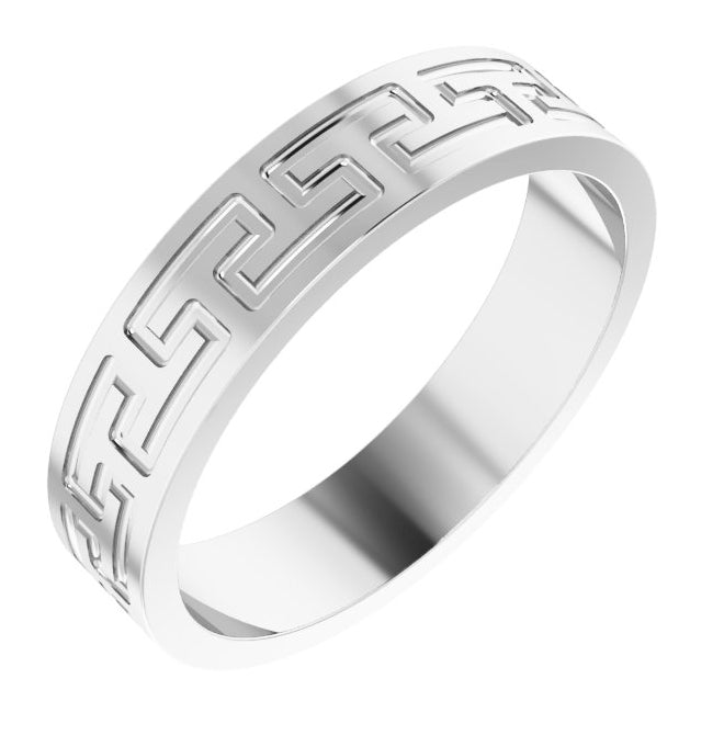 14K Yellow Gold Or Platinum 5 mm Greek Key Flat Band