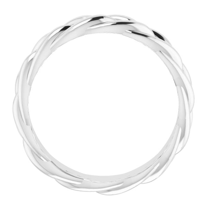 10K White Gold 6 Mm Polished Woven Standard-Fit Band Size 8.5