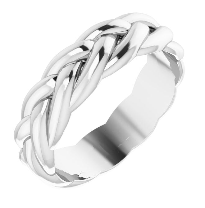 10K White Gold 6 Mm Polished Woven Standard-Fit Band Size 8.5