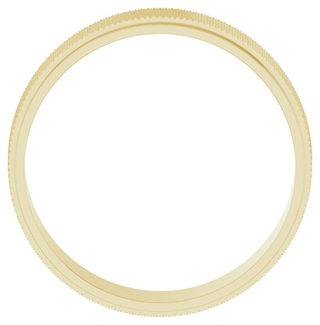 10K Yellow Gold 6 Mm Polished Stepped-Edge Knurled Standard-Fit Flat Band Size 8