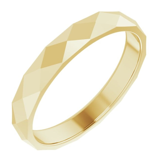 14K Yellow Gold 3.5 Mm Polished Geometric Faceted Standard-Fit Flat Band Size 6