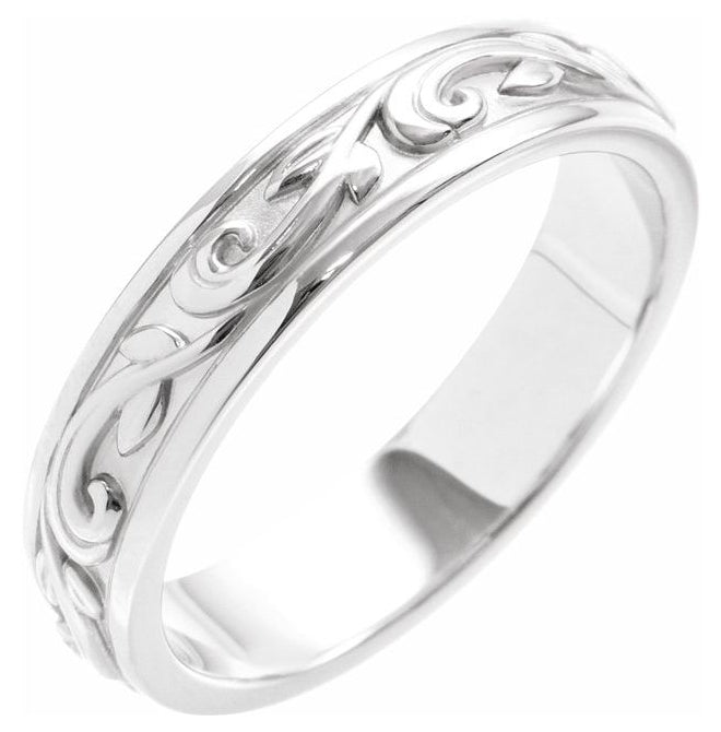 14K White Gold 4 Mm Polished Sculptural Band With Bead Blast Finish Size 6.5