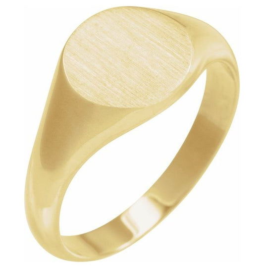 10K Yellow Gold Round 9.5 X 9.5 Mm Brush Polished Signet Ring Size 7