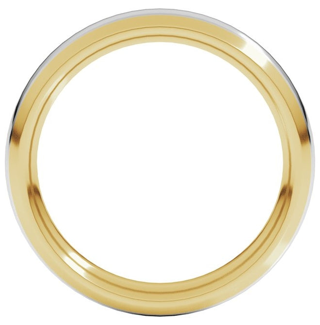 14K Yellow/White Gold 4 mm Stepped Beveled-Edge Inlay Comfort-Fit Half Round Band Size 7