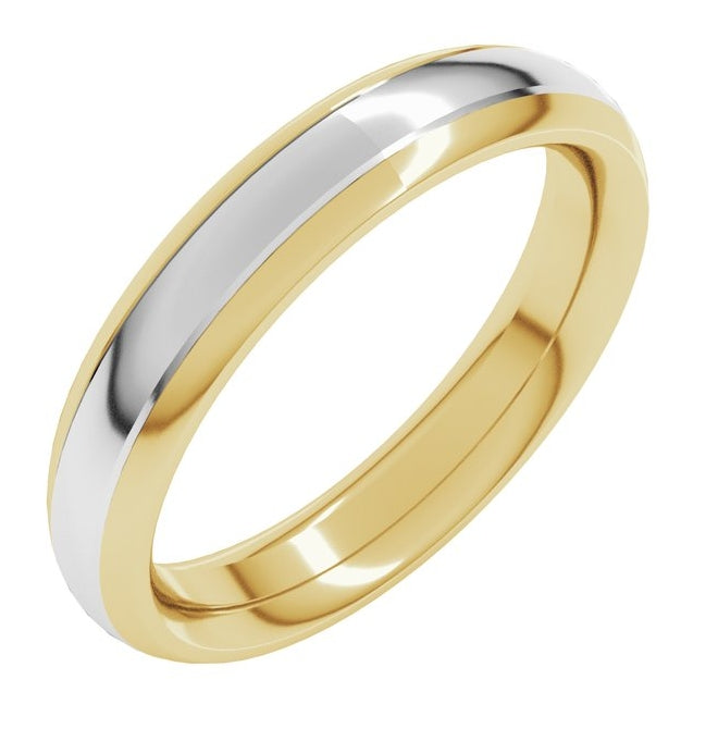 14K Yellow/White Gold 4 mm Stepped Beveled-Edge Inlay Comfort-Fit Half Round Band Size 7