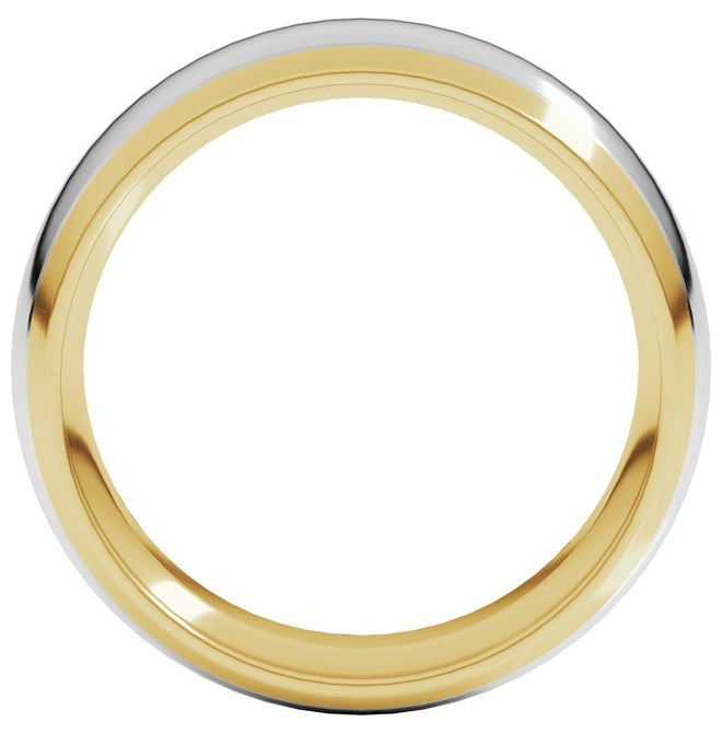 14K Yellow/White Gold 7 mm Stepped Beveled-Edge Inlay Comfort-Fit Half Round Band Size 10