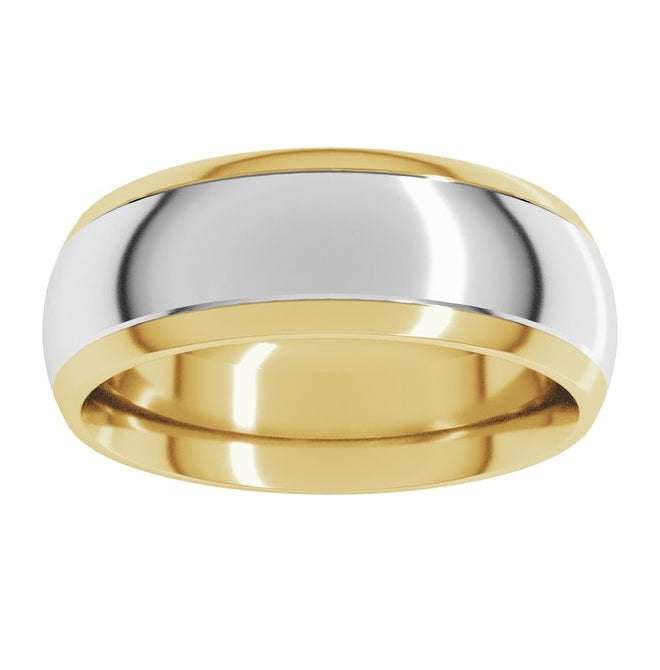 14K Yellow/White Gold 7 mm Stepped Beveled-Edge Inlay Comfort-Fit Half Round Band Size 10
