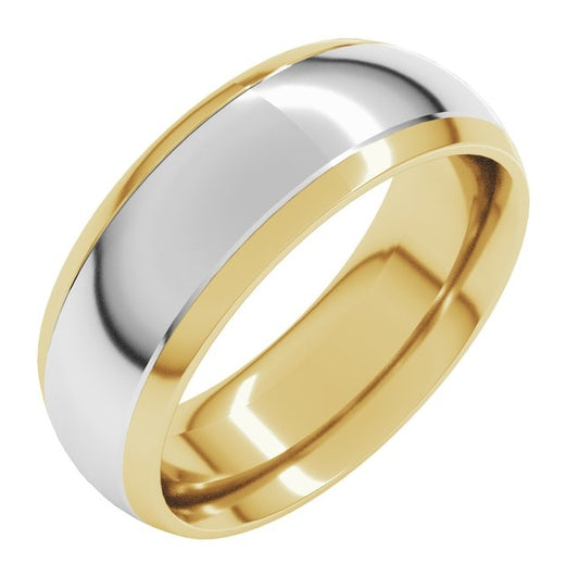 14K Yellow/White Gold 7 mm Stepped Beveled-Edge Inlay Comfort-Fit Half Round Band Size 10