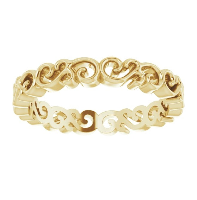 10K Yellow Gold 3.39 Mm Polished Open Scroll Pattern Band Size 7