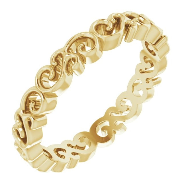 10K Yellow Gold 3.39 Mm Polished Open Scroll Pattern Band Size 7