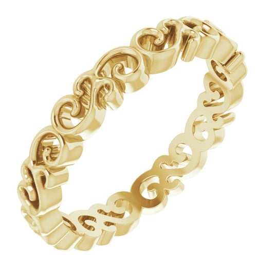 10K Yellow Gold 3.39 Mm Polished Open Scroll Pattern Band Size 7