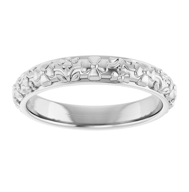 Sterling Silver Polished Floral Band Size 7