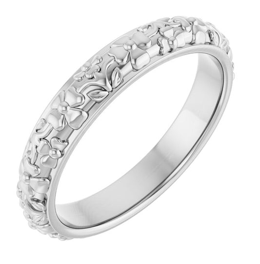 Sterling Silver Polished Floral Band Size 7
