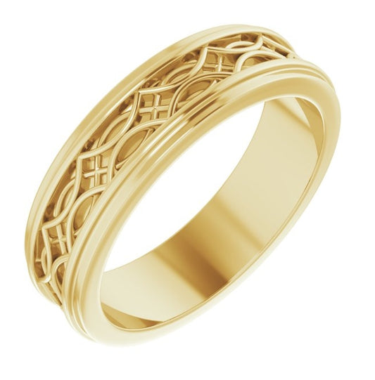 14K Yellow Gold 6.4 mm Stepped-Edge Sculptural Flat Band Size 11