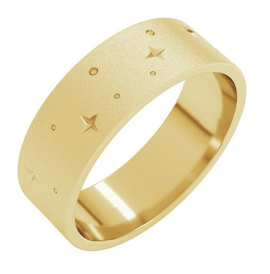 18K Yellow Gold 7 mm Star Band with Glass Blast Finish Size 7