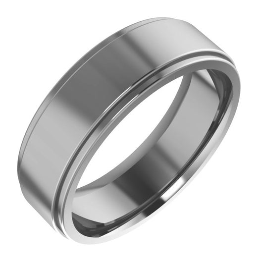 Cobalt Or Titanium Or Zirconium Stepped-Edge Comfort-Fit Flat Band
