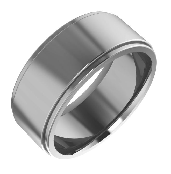 Cobalt Or Titanium Or Zirconium Stepped-Edge Comfort-Fit Flat Band