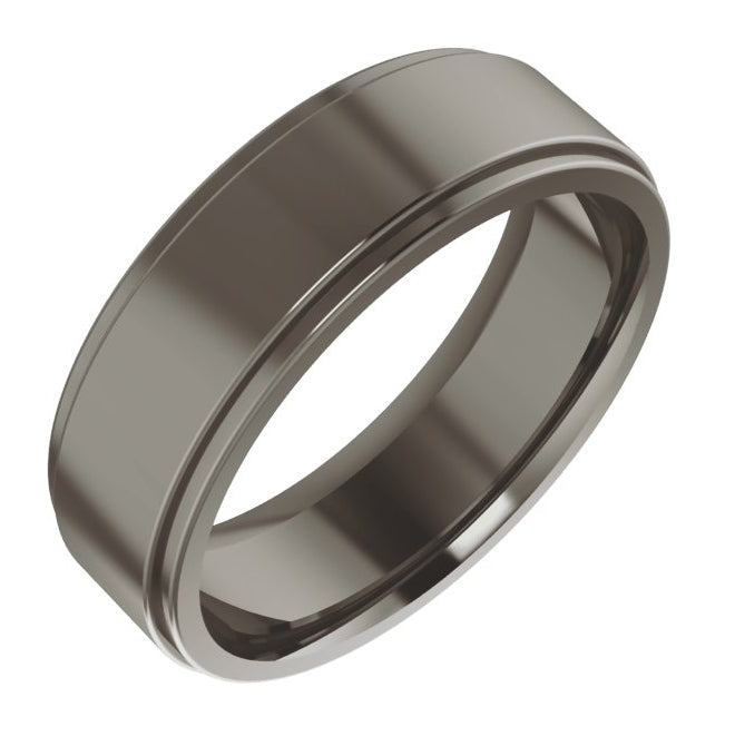 Cobalt Or Titanium Or Zirconium Stepped-Edge Comfort-Fit Flat Band