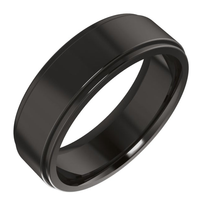 Cobalt Or Titanium Or Zirconium Stepped-Edge Comfort-Fit Flat Band