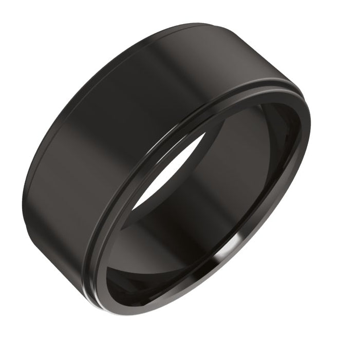 Cobalt Or Titanium Or Zirconium Stepped-Edge Comfort-Fit Flat Band