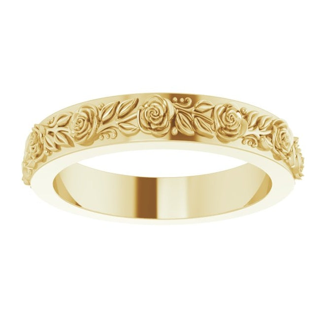 14K Yellow Gold Or Sterling Silver 2.7 mm  Floral Flat Band