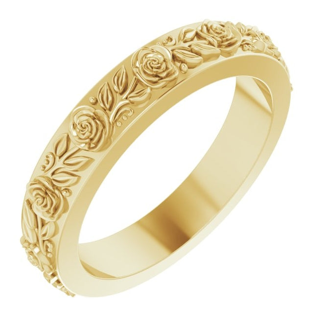 14K Yellow Gold Or Sterling Silver 2.7 mm  Floral Flat Band