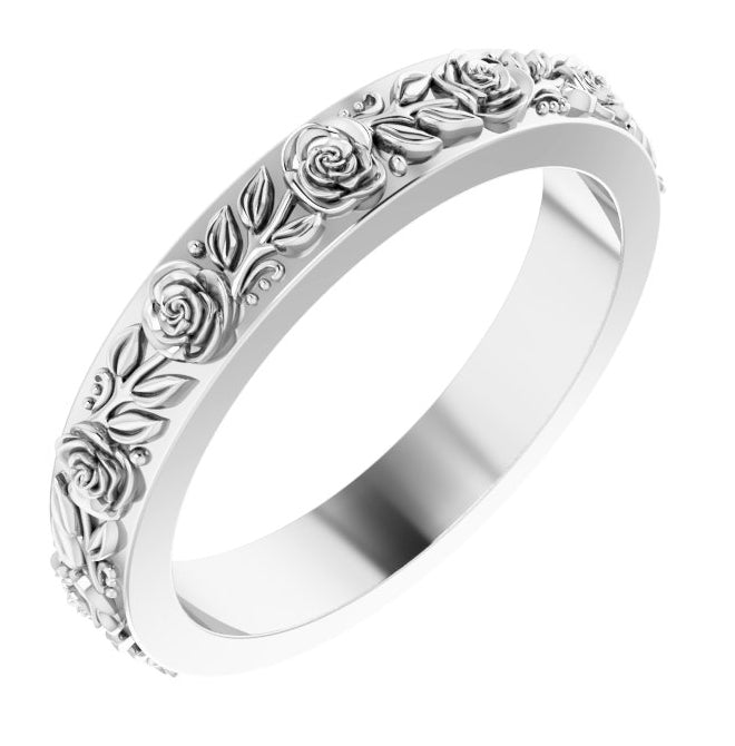 14K Yellow Gold Or Sterling Silver 2.7 mm  Floral Flat Band