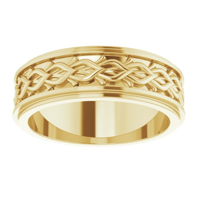 14K Yellow Gold 7 Mm Polished Double Stepped-Edge Sculptural Band Size 10.5
