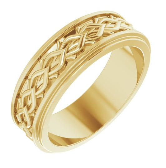 14K Yellow Gold 7 Mm Polished Double Stepped-Edge Sculptural Band Size 10.5