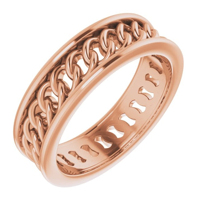 14K Yellow Or Rose Gold 6.3 mm Chain Link Flat Band