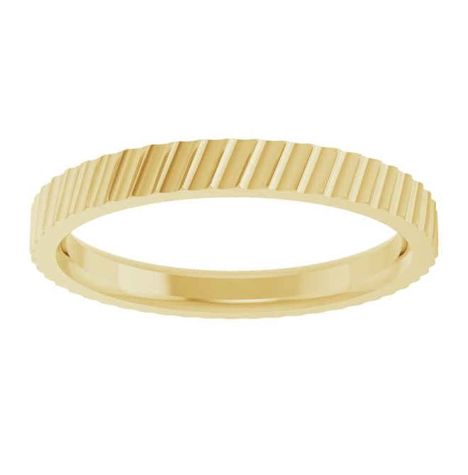 14K Yellow Gold 2.5 Mm Polished Diagonal Grooved Flat Band Size 5.5