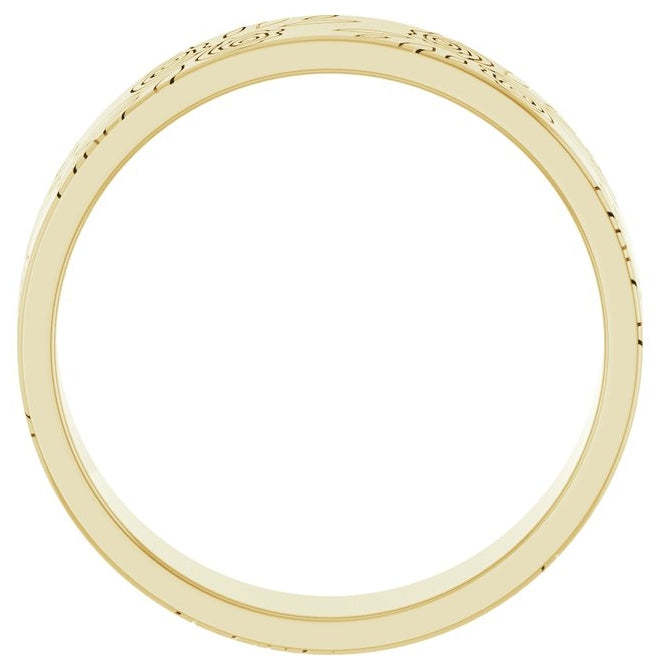 14K Yellow Gold 5 Mm Polished Floral Flat Band Size 4.5
