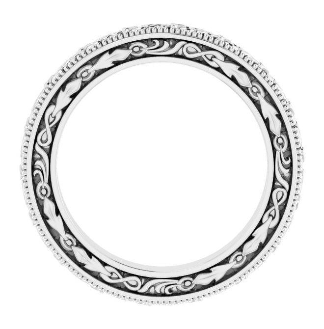 10K White Gold Polished Milgrain Floral Band Size 4