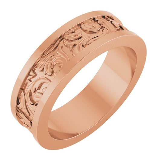 14K Rose Gold Or Sterling Silver 6.5 mm Sculptural Flat Band