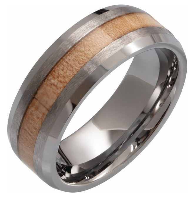 Tungsten Beveled-Edge Cypress Wood Inlay 6 mm Comfort-Fit Band Size 11.5