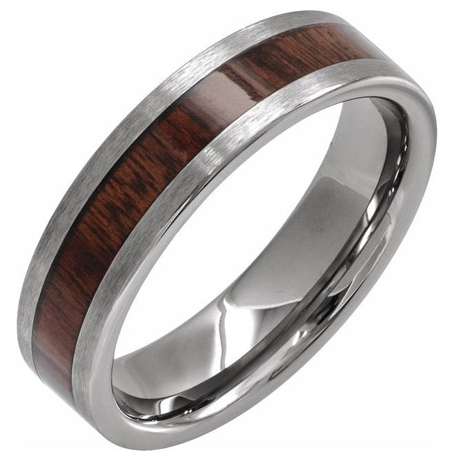 Tungsten Texas Ebony Wood Inlay 6 mm Comfort-Fit Flat Band